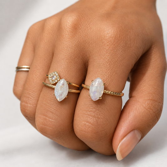Moonstone Tulip Inspired Solitaire Ring