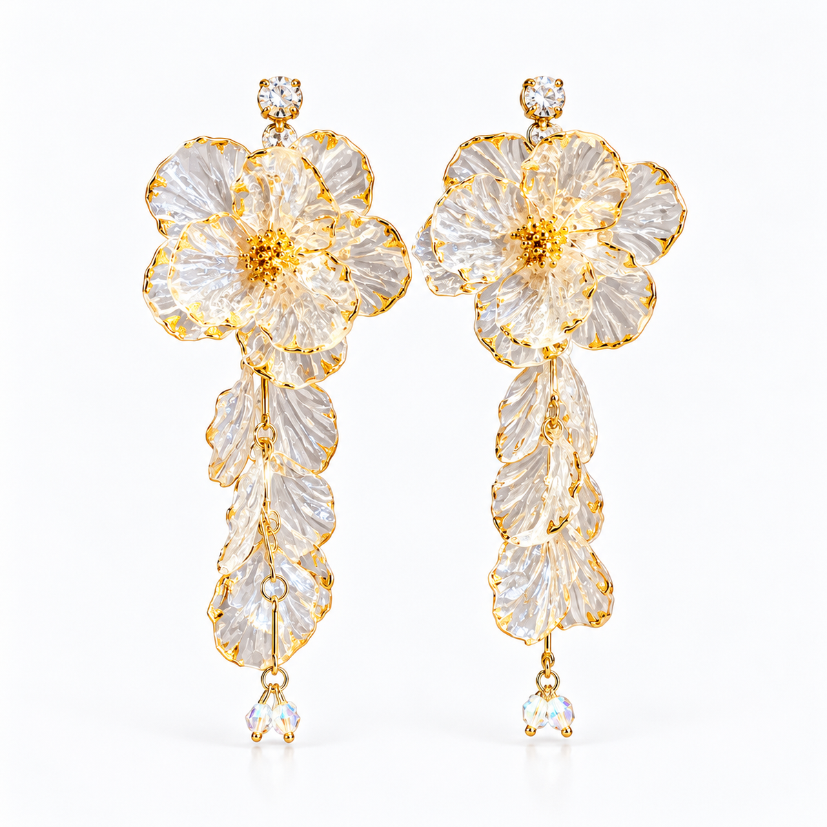 Golden Bloom Crystal Flower Earrings