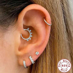 16G Sterling Silver CZ Nose Ring, CZ Cartilage Earrings, CZ Hoop Earring | HC030