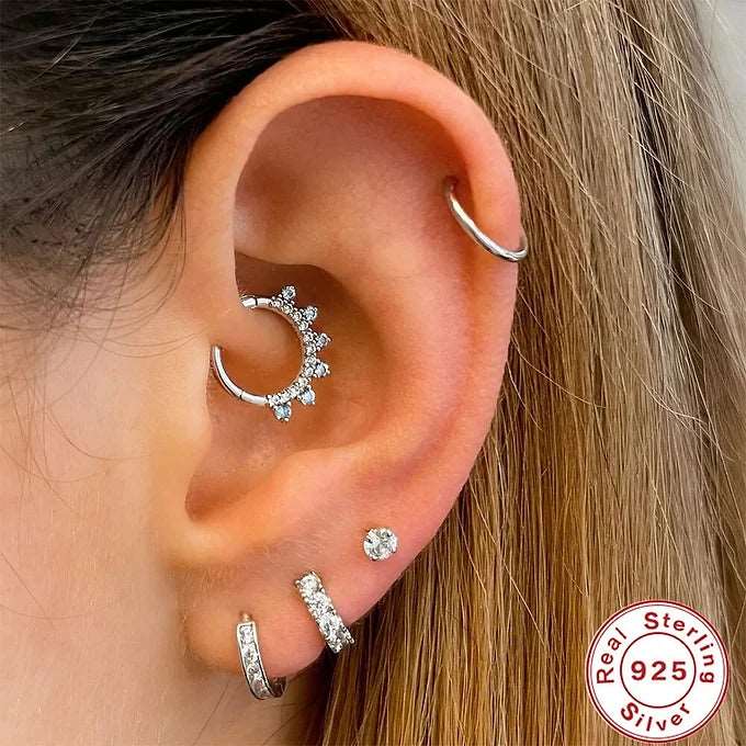 16G Sterling Silver CZ Nose Ring, CZ Cartilage Earrings, CZ Hoop Earring | HC030