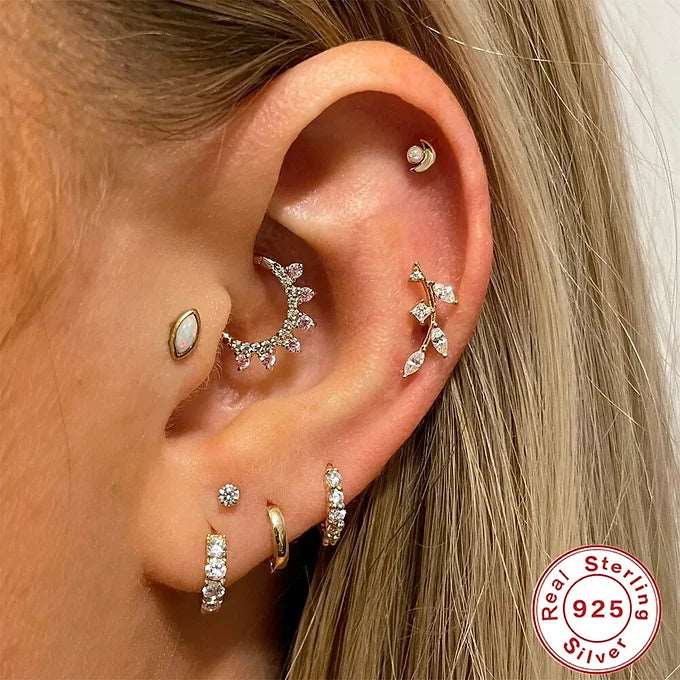 16G Sterling Silver CZ Nose Ring, CZ Cartilage Earrings, CZ Hoop Earring | HC030