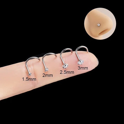18K Silver Titanium Small Nose Ring & Nose Stud, S-shaped Nose
