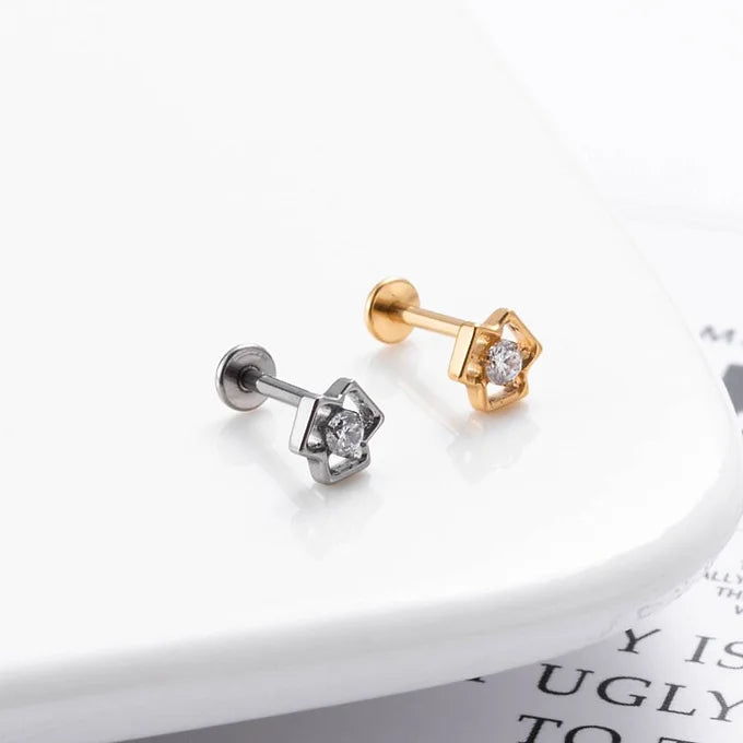 16G Titanium Windmill Leaf Push Pin Flat Back Stud