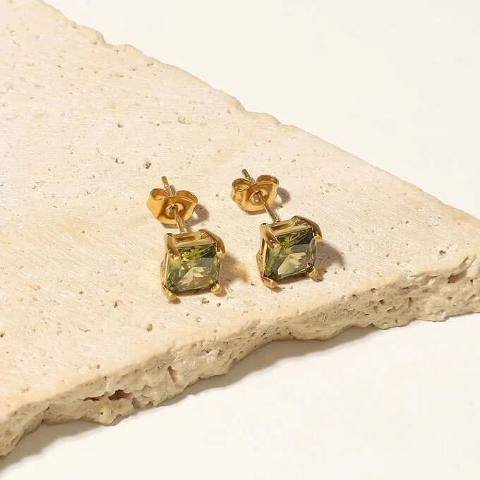 18K Gold Plated Tiny Green CZ Stud Earrings