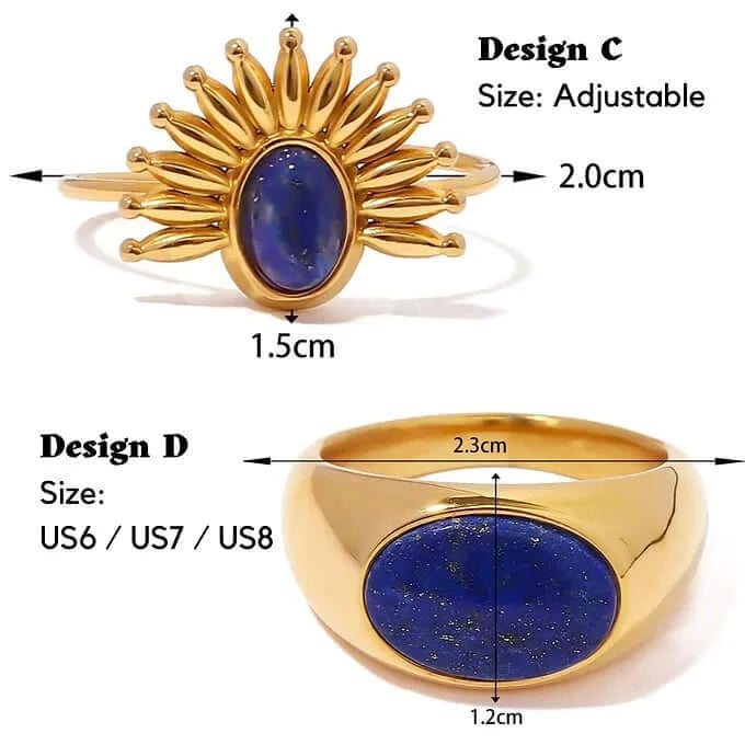 18K Gold Plated Iolite Bezel Ring, Trendy Thumb Ring