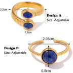 18K Gold Plated Iolite Bezel Ring, Trendy Thumb Ring