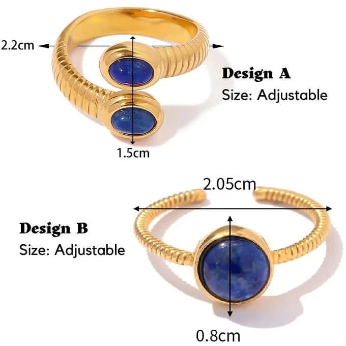 18K Gold Plated Iolite Bezel Ring, Trendy Thumb Ring