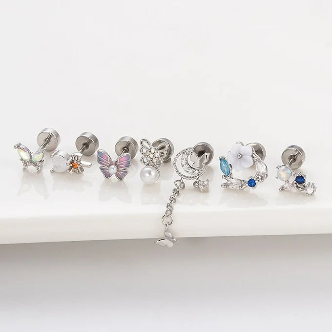 cartilage earrings, piercing jewelry, cartilage piercing, body jewelry, helix piercing, helix earrings, tragus piercing, butterfly earrings, flower earrings