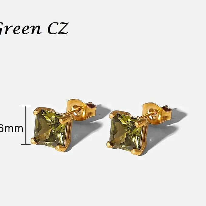 18K Gold Plated Tiny Green CZ Stud Earrings