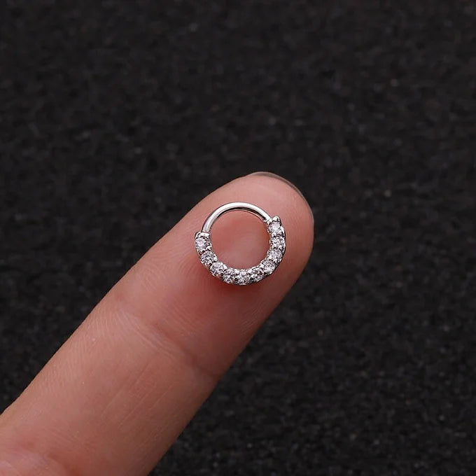 20G CZ Pave Hoop Piercing Septum Ring 