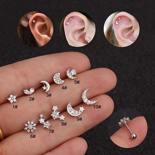 20G Cartilage Tiny Moon Star Tragus Stud | HSPJ1927