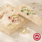 Sterling Silver CZ Heart CZ Huggie Hoop Earrings