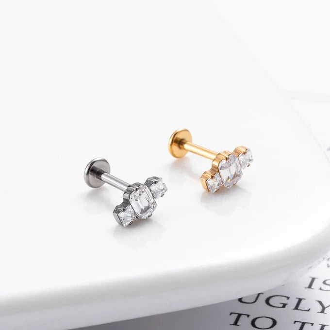 16G Titanium Windmill Leaf Push Pin Flat Back Stud