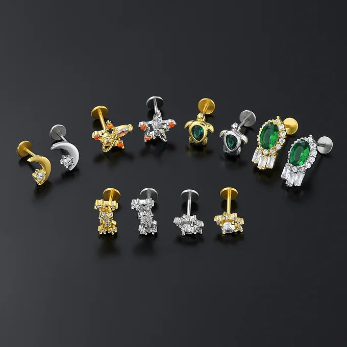 20G Surgical Steel Green Turtle Labret Back