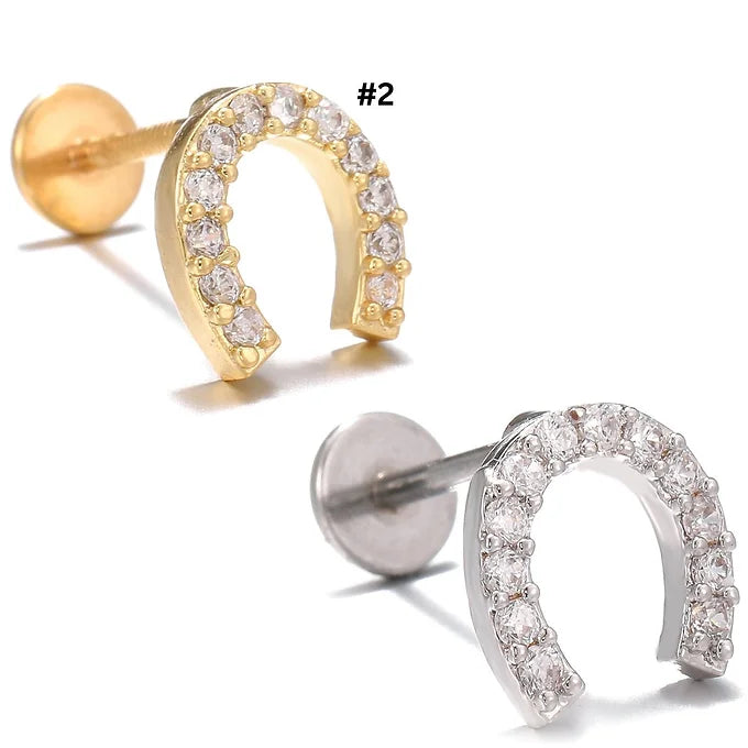20G Reversible Horseshoe Heart Flat Back Stud