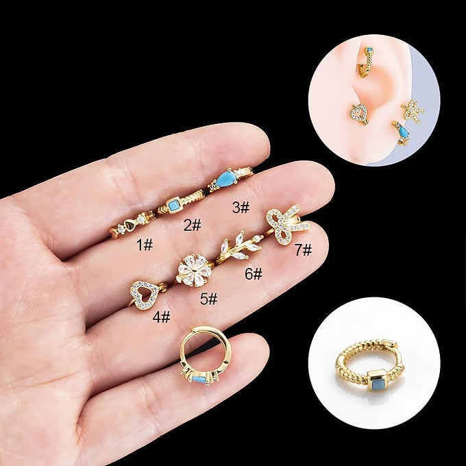 18K Gold Heart Bow Huggies Conch Earrings