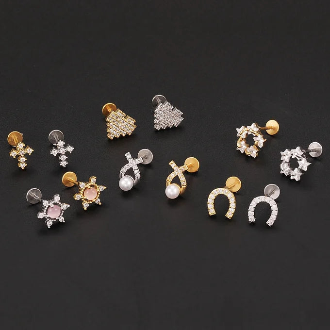 20G Reversible Cross Heart Flat Back Stud