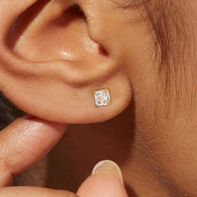 18K Gold Plated Stainless Steel CZ Stud Earrings, Tiny Earrings