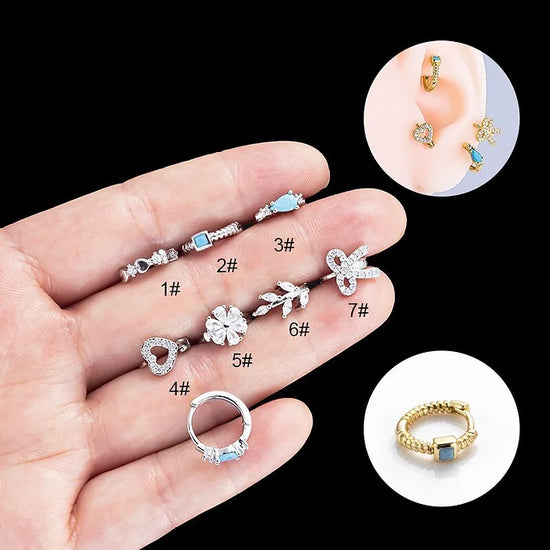 18K Gold Heart Bow Huggies Conch Earrings silver