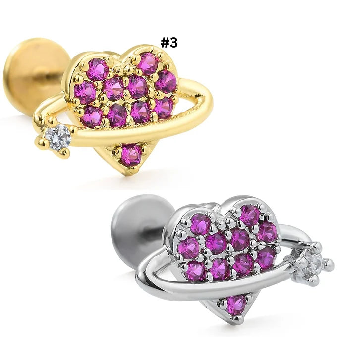 heart Surgical Steel Reversible Threadless Flat Back Piercing 