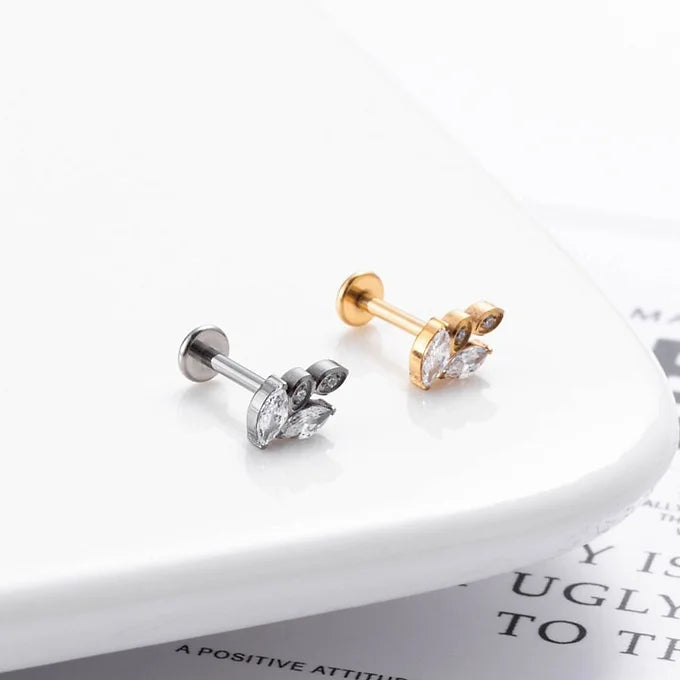 16G Titanium Windmill Leaf Push Pin Flat Back Stud
