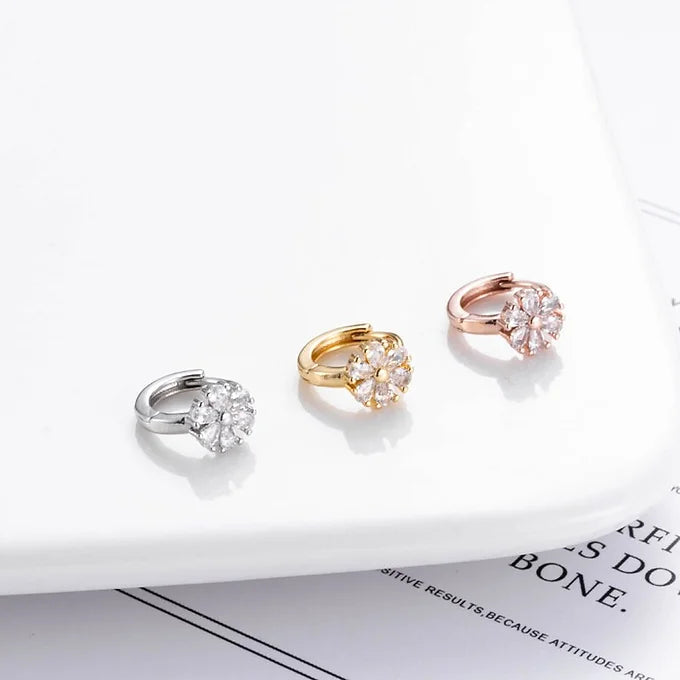 18K Gold flower Huggies Conch Earrings