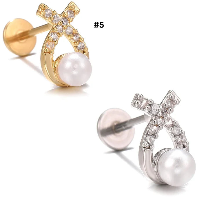 20G Reversible Cross Pearl Flat Back Stud