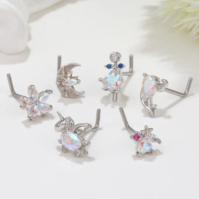 Hypoallergenic Unicorn L Bend Nostril Ring silver