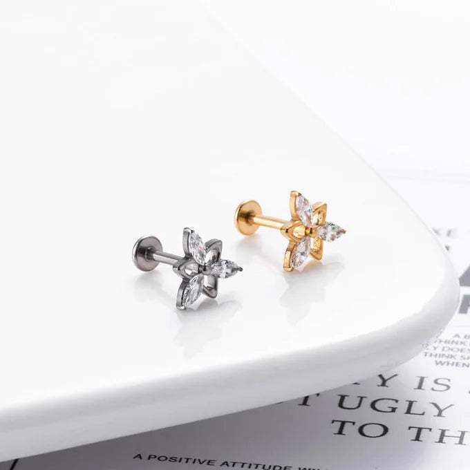 16G Titanium Windmill Leaf Push Pin Flat Back Stud