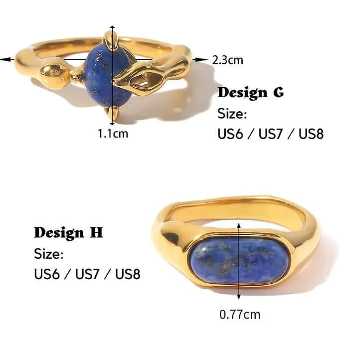 18K Gold Plated Iolite Bezel Ring, Trendy Thumb Ring