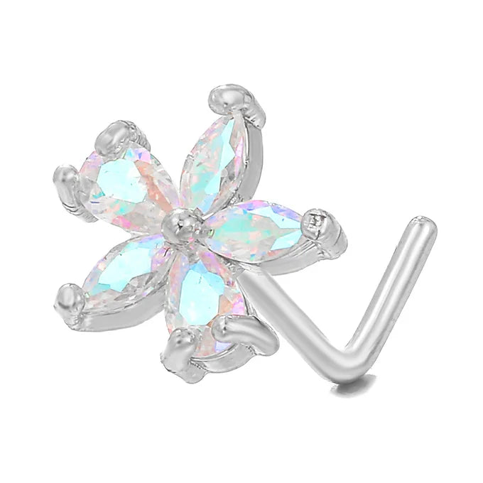 Hypoallergenic Flower L Bend Nostril Ring 