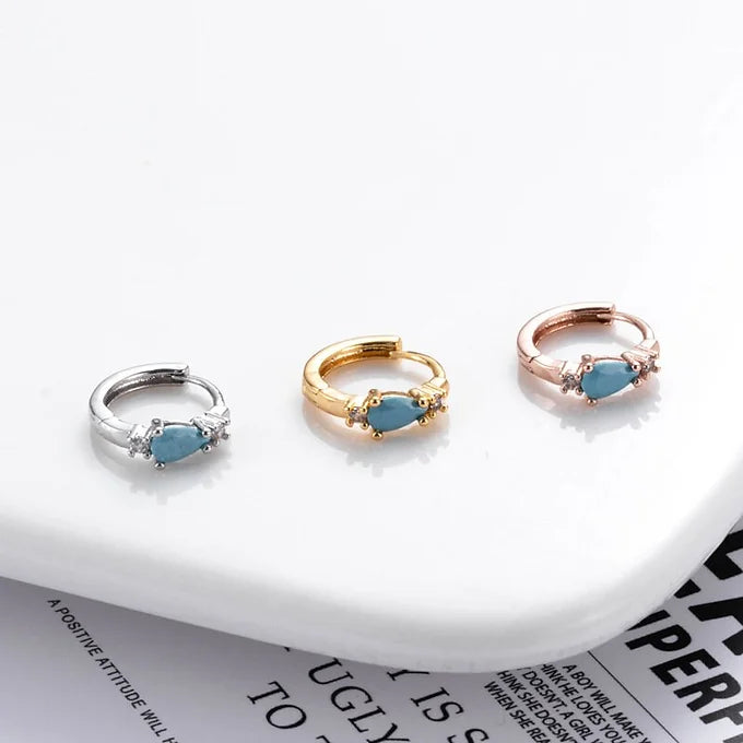 18K Gold blue cz Huggies Conch Earrings