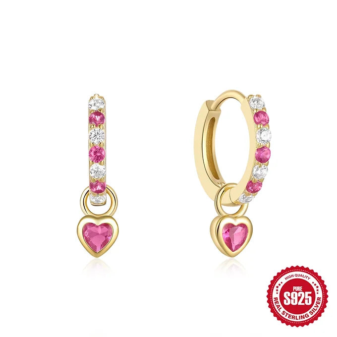 Sterling Silver CZ Heart CZ Huggie Hoop Earrings