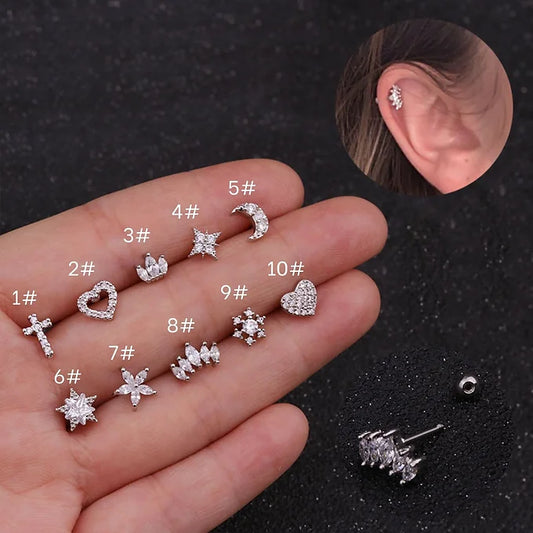 20G Silver Hypoallergenic Snowflake Cartilage Stud