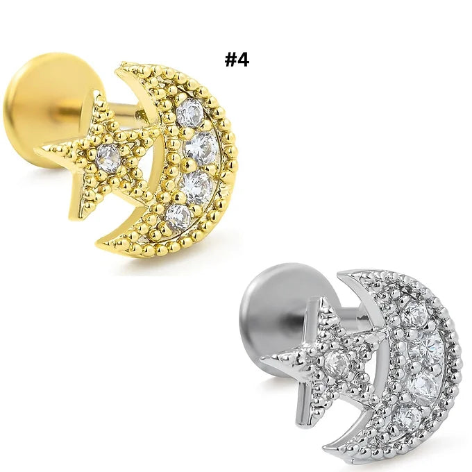 moon star Surgical Steel Reversible Threadless Flat Back Piercing 