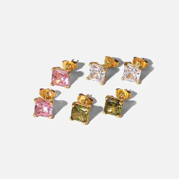 18K Gold Plated Stainless Steel CZ Stud Earrings, Tiny Earrings