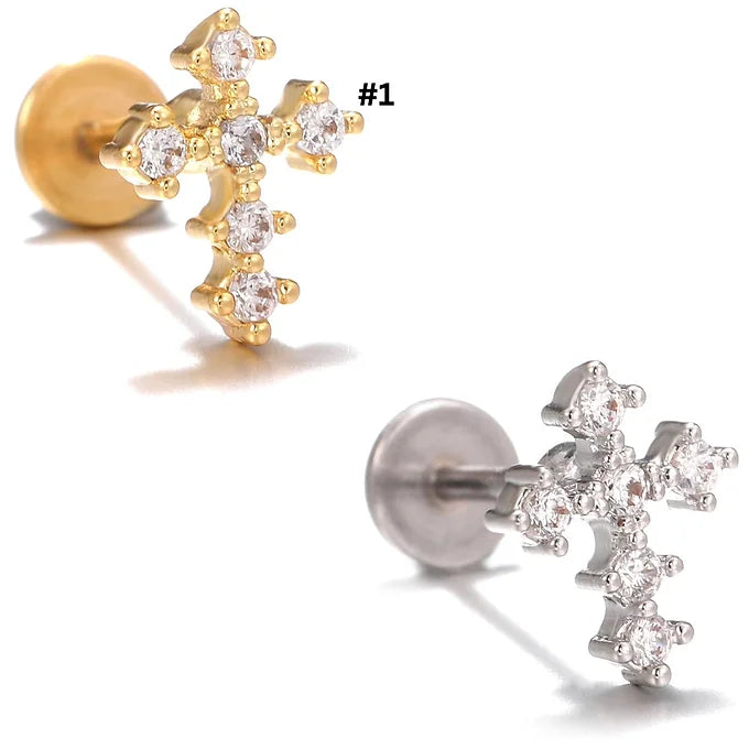 20G Reversible Cross Heart Flat Back Stud