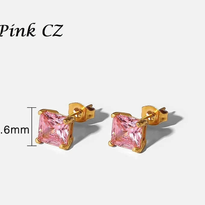 18K Gold Plated Tiny Pink CZ Stud Earrings