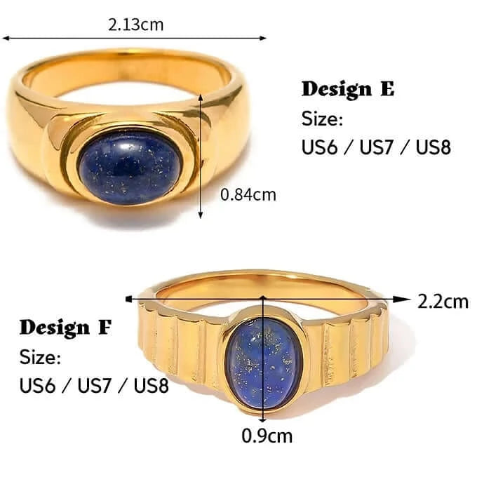 18K Gold Plated Iolite Bezel Ring, Trendy Thumb Ring