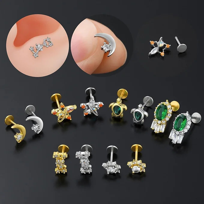 20G Surgical Steel Green Turtle Labret Back