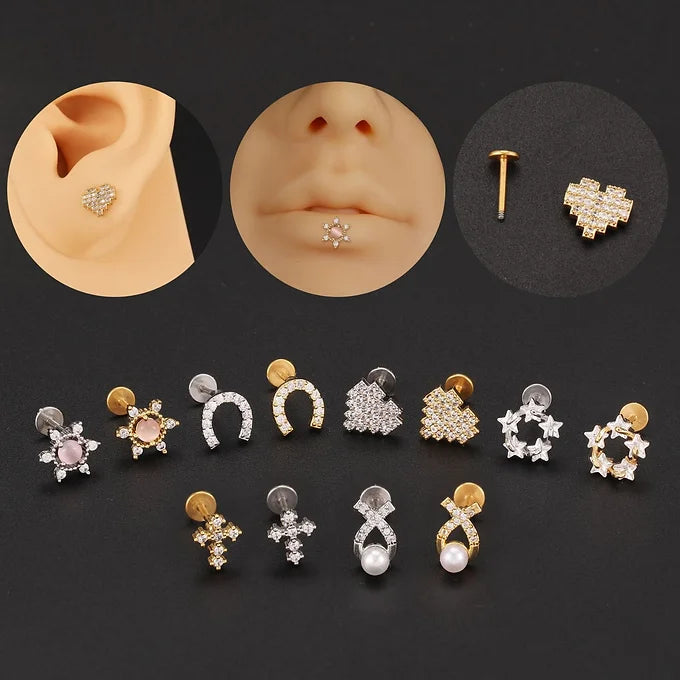 20G Reversible Cross Heart Flat Back Stud