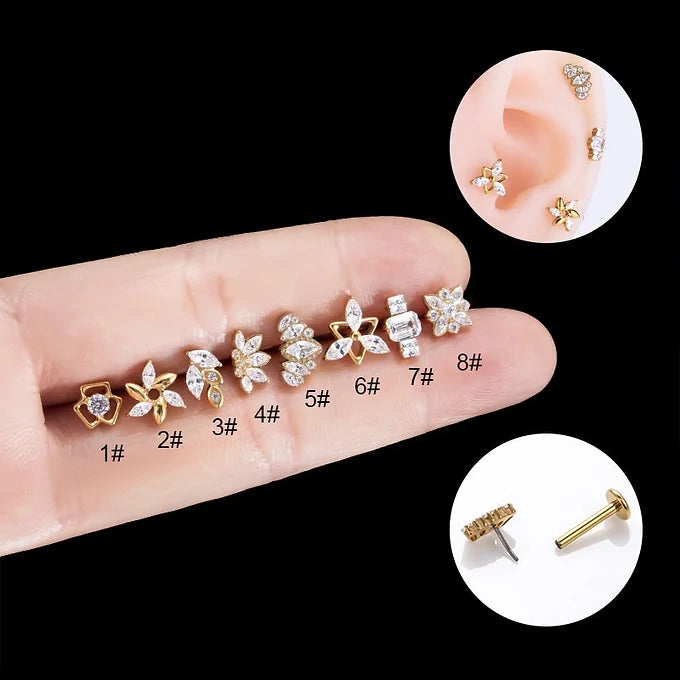 16G Titanium Windmill Leaf Push Pin Flat Back Stud