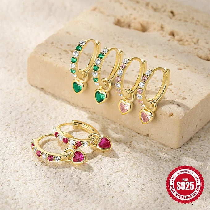 Sterling Silver CZ Heart CZ Huggie Hoop Earrings