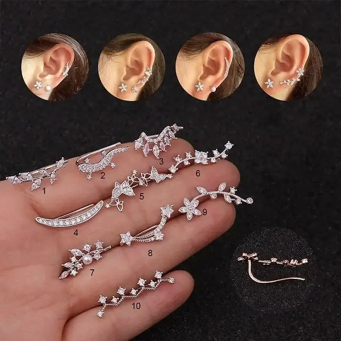16G Cartilage Linear Flower Ear Clip Ear Cuff