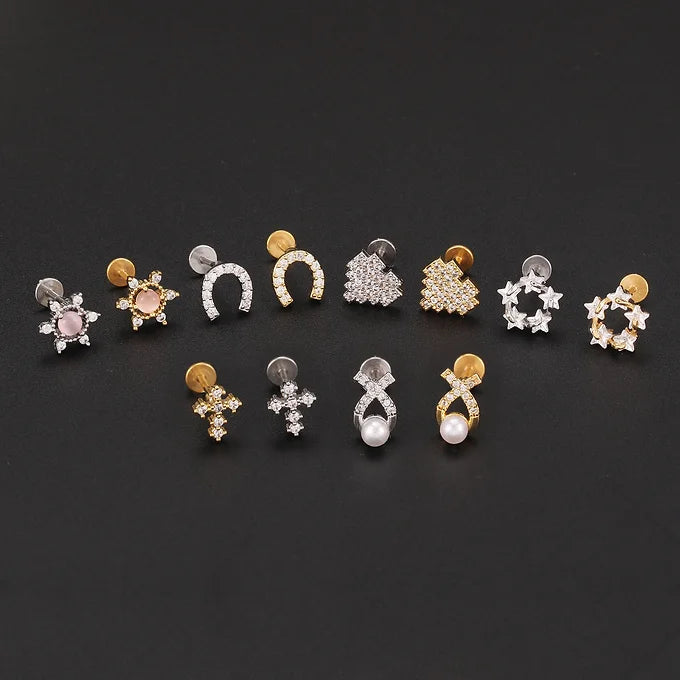 20G Reversible Cross Heart Flat Back Stud