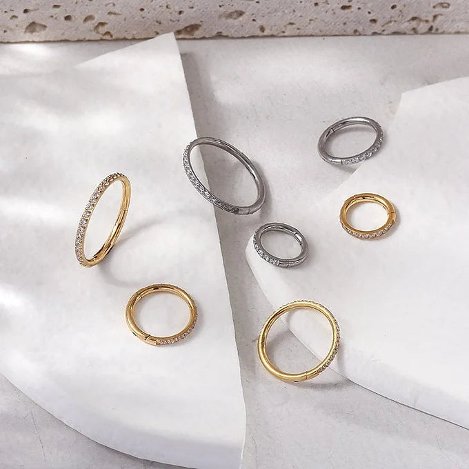16G Titanium CZ Edge Seamless Hoop Ring
