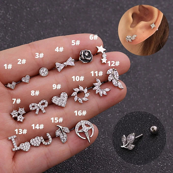 16G Heart Stud Love Conch Upper Piercing Studs 