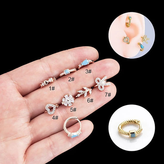 18K rose Gold Heart Bow Huggies Conch Earrings