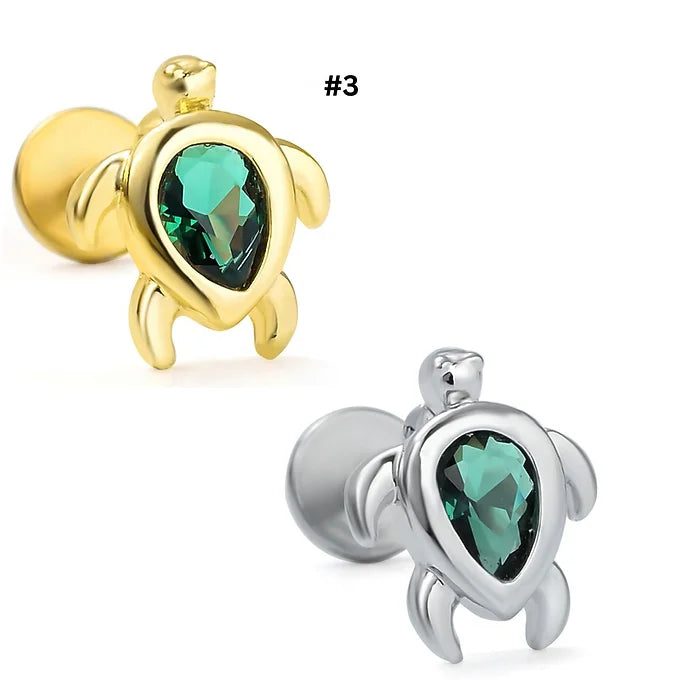 20G Surgical Steel Green Turtle Labret Back