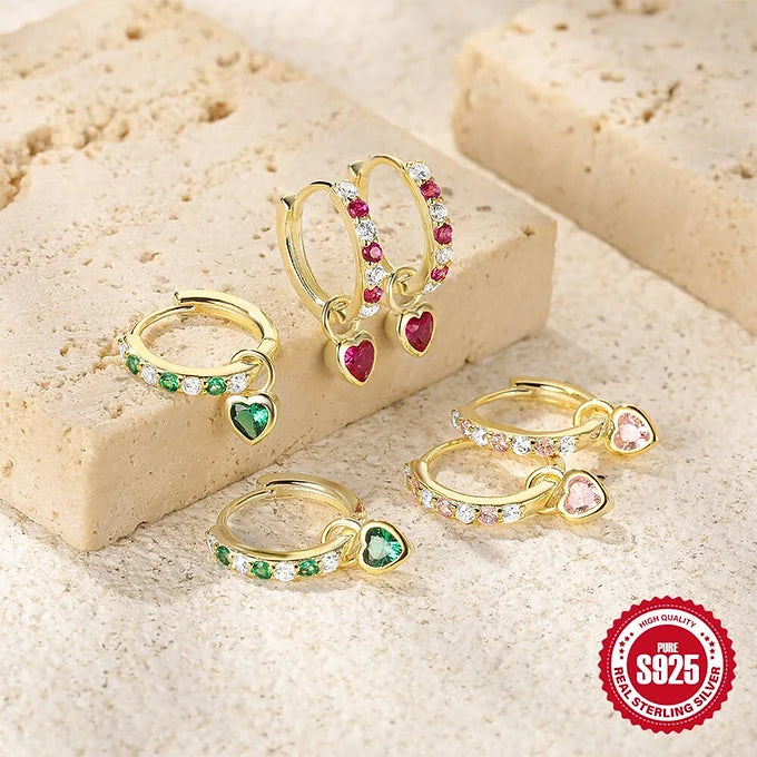 Sterling Silver CZ Heart CZ Huggie Hoop Earrings